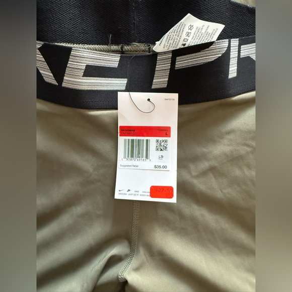 Nike Pro Olive Green Shorts with Black Waistband - Picture 2 of 3